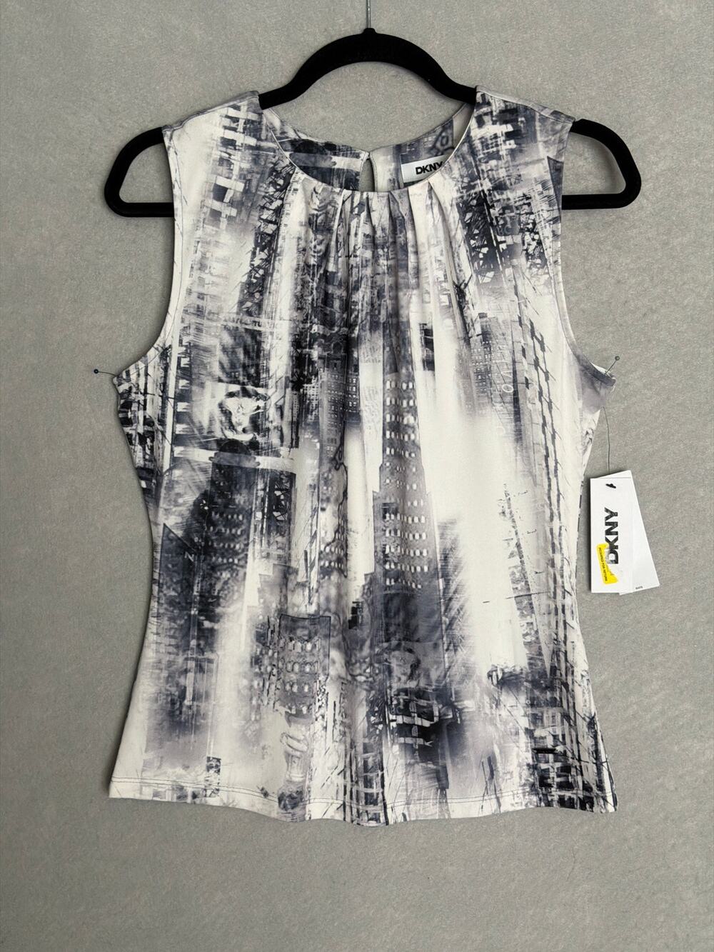 DKNY Cityscape Top Sleeveless Pleated Neckline Women's Small NEW